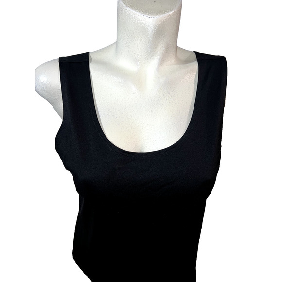 Chico's Top Size L (2) Black Stretch Wide Strap Basic Scoop Neck Popover Tank - Picture 2 of 6